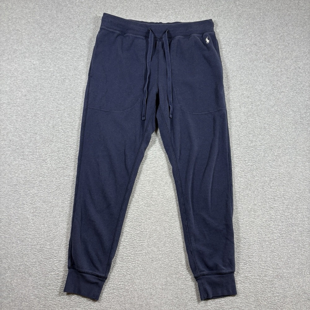 Polo Ralph Lauren Sleep Jogger Pants Mens L Navy Waffle Knit Thermal White Pony